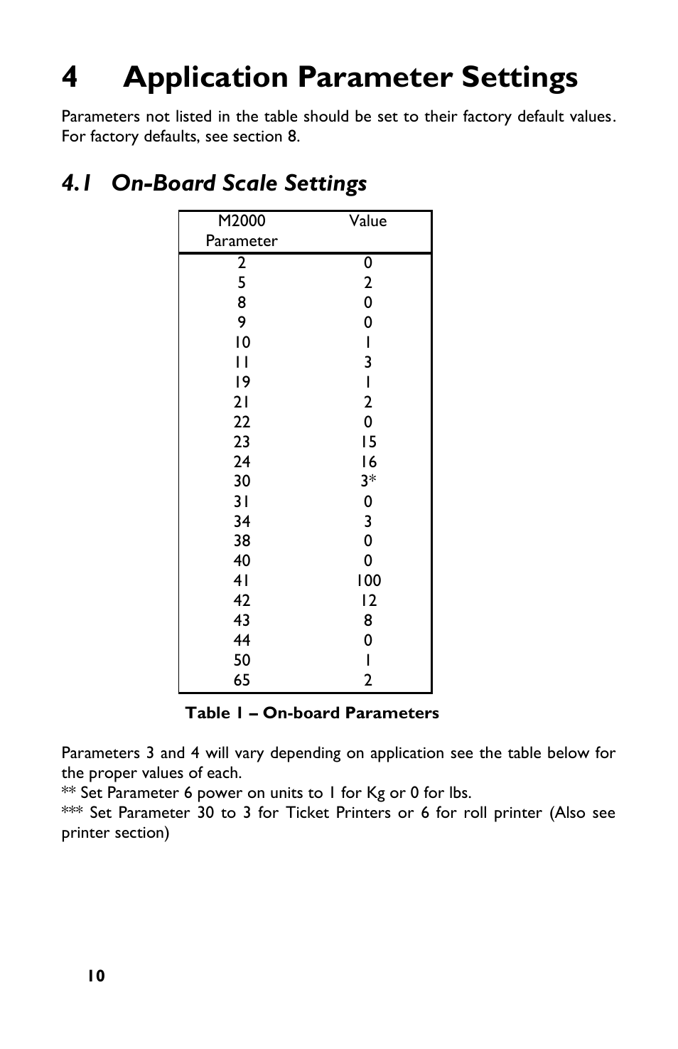 4 application parameter settings, 1 on-board scale settings, 4application parameter settings | Rice Lake TradeRoute HL Series - M2000 Scale User Manual | Page 14 / 49
