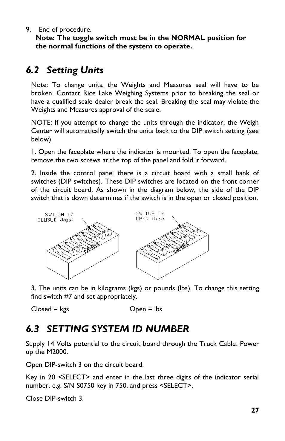 2 setting units, 3 setting system id number | Rice Lake TradeRoute HL Series - M2000 Scale User Manual | Page 31 / 49