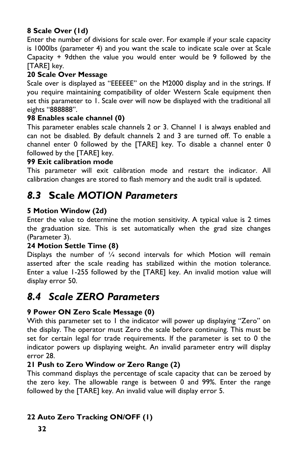 3 scale motion parameters, 4 scale zero parameters | Rice Lake TradeRoute HL Series - M2000 Scale User Manual | Page 36 / 49