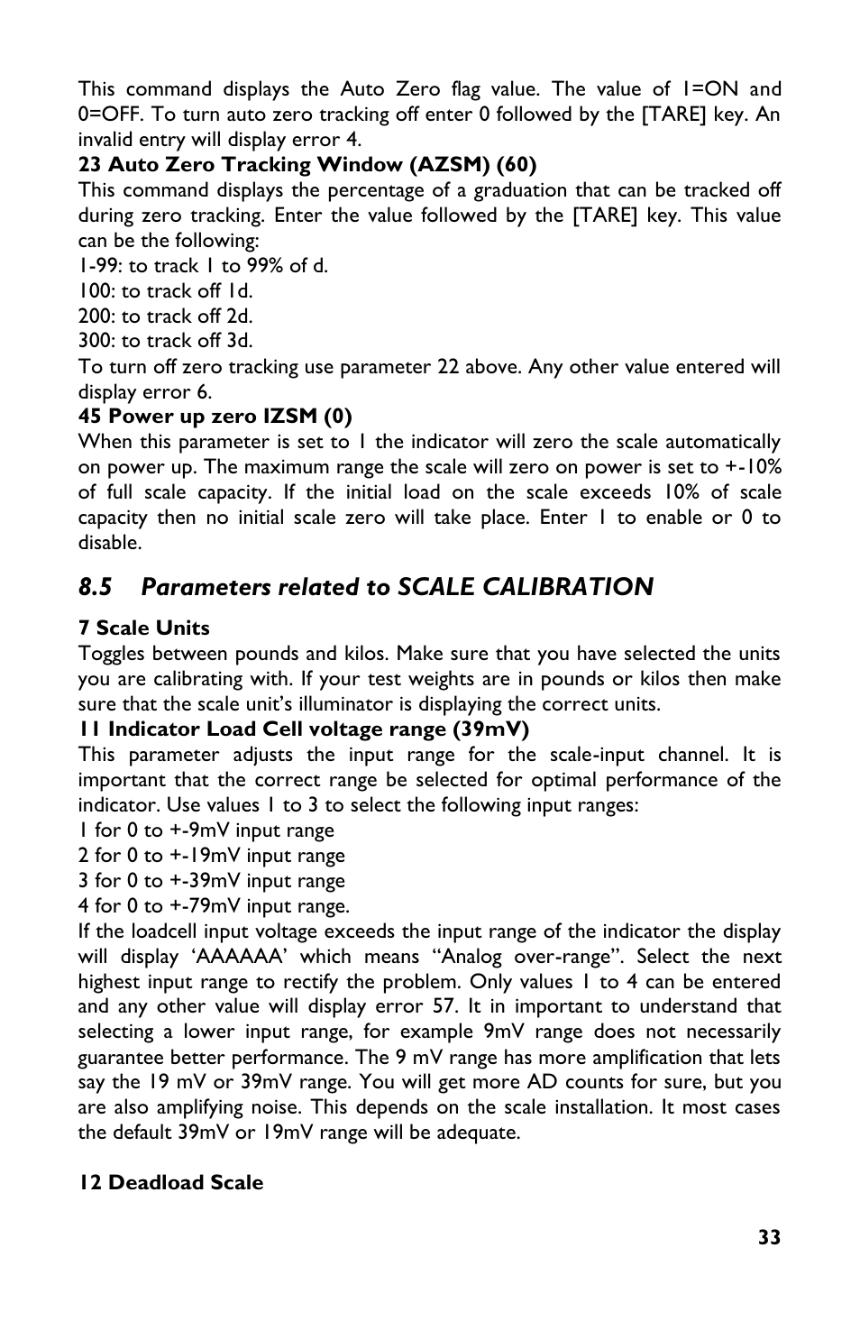 5 parameters related to scale calibration | Rice Lake TradeRoute HL Series - M2000 Scale User Manual | Page 37 / 49