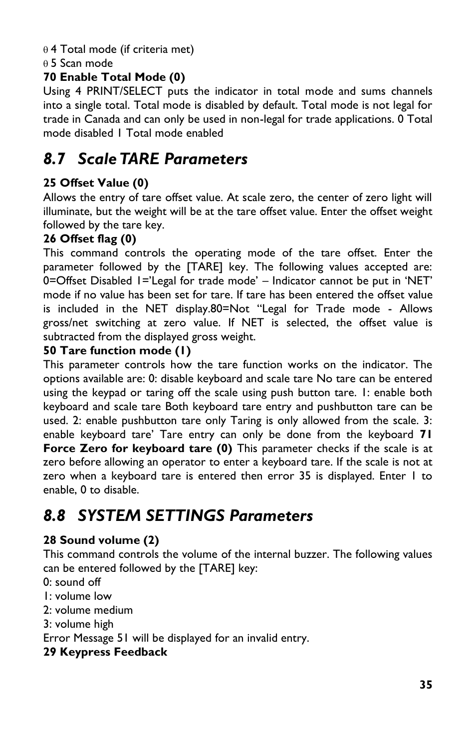 7 scale tare parameters, 8 system settings parameters | Rice Lake TradeRoute HL Series - M2000 Scale User Manual | Page 39 / 49
