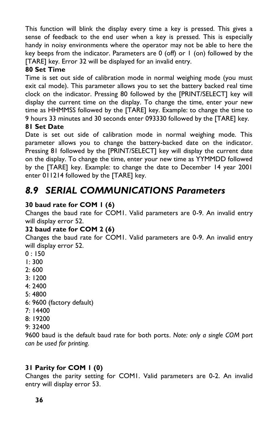 9 serial communications parameters | Rice Lake TradeRoute HL Series - M2000 Scale User Manual | Page 40 / 49