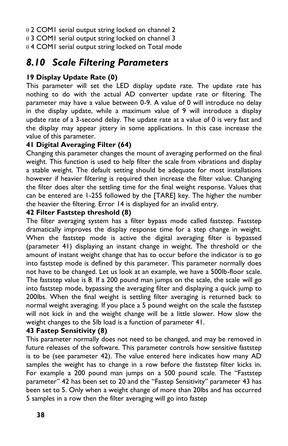 10 scale filtering parameters | Rice Lake TradeRoute HL Series - M2000 Scale User Manual | Page 42 / 49