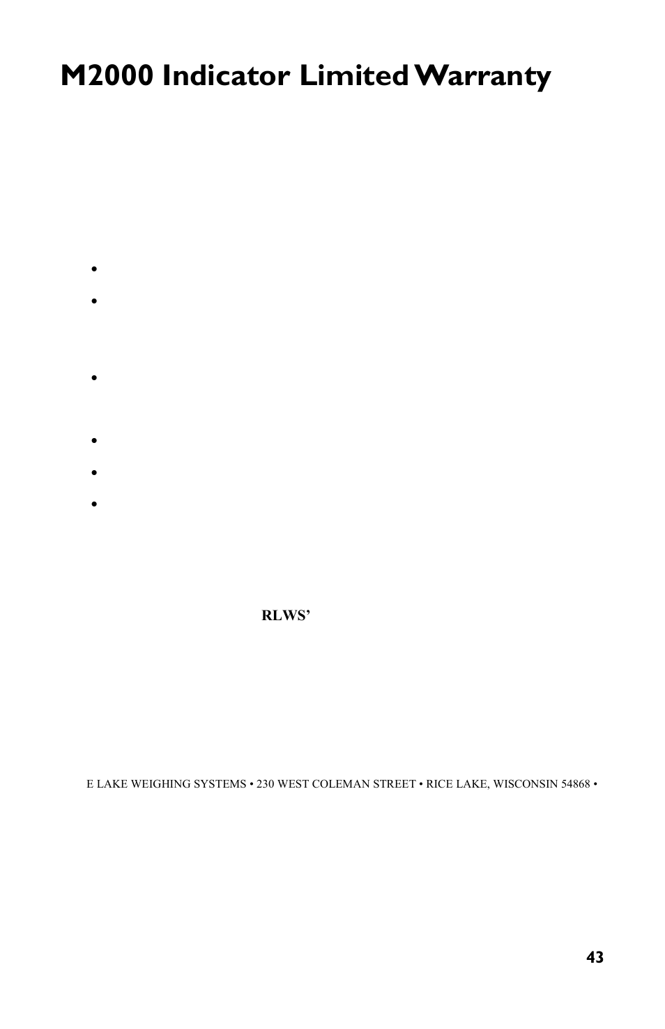 M2000 indicator limited warranty | Rice Lake TradeRoute HL Series - M2000 Scale User Manual | Page 47 / 49