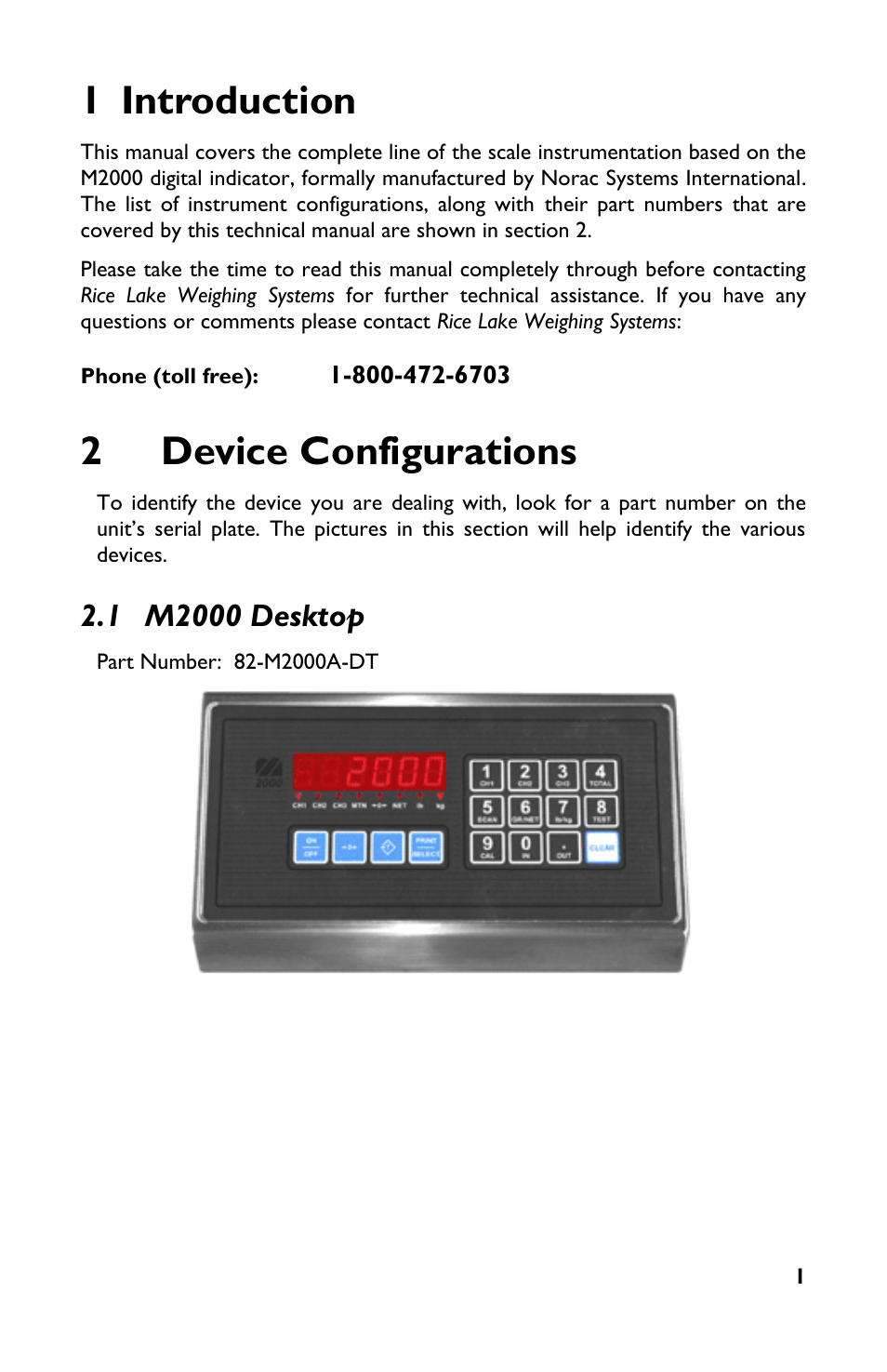 1 introduction, 2 device configurations, 1 m2000 desktop | 2device configurations | Rice Lake TradeRoute HL Series - M2000 Scale User Manual | Page 5 / 49