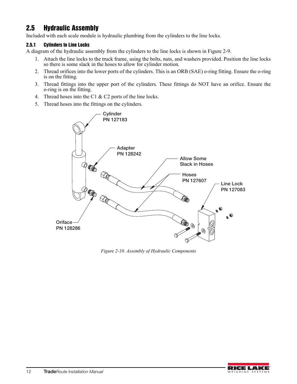 5 hydraulic assembly, 1 cylinders to line locks | Rice Lake TradeRoute HL Series - Installation and Service Manual (Legal-for-Trade) User Manual | Page 16 / 54