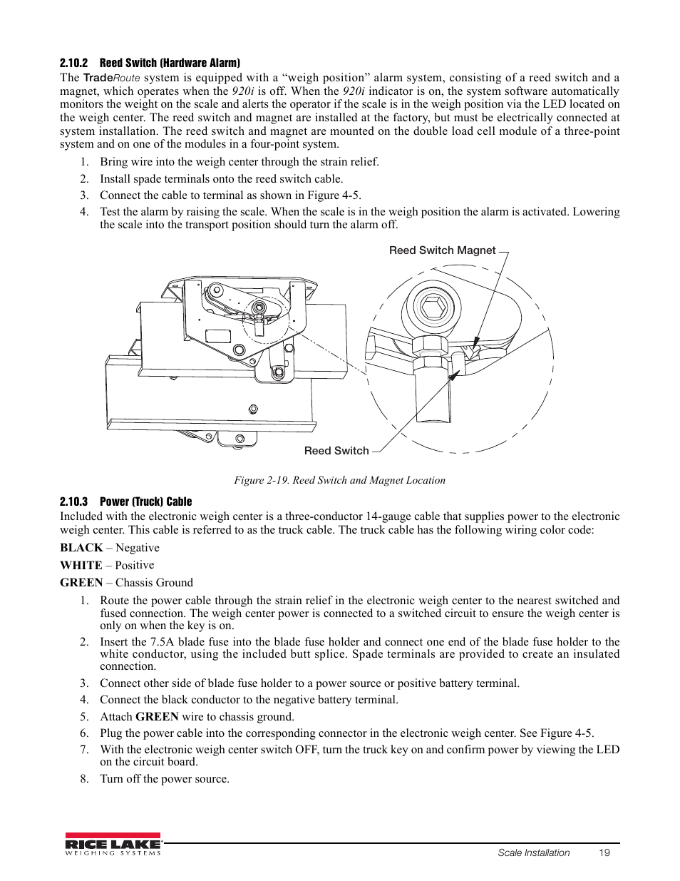 2 reed switch (hardware alarm), 3 power (truck) cable | Rice Lake TradeRoute HL Series - Installation and Service Manual (Legal-for-Trade) User Manual | Page 23 / 54