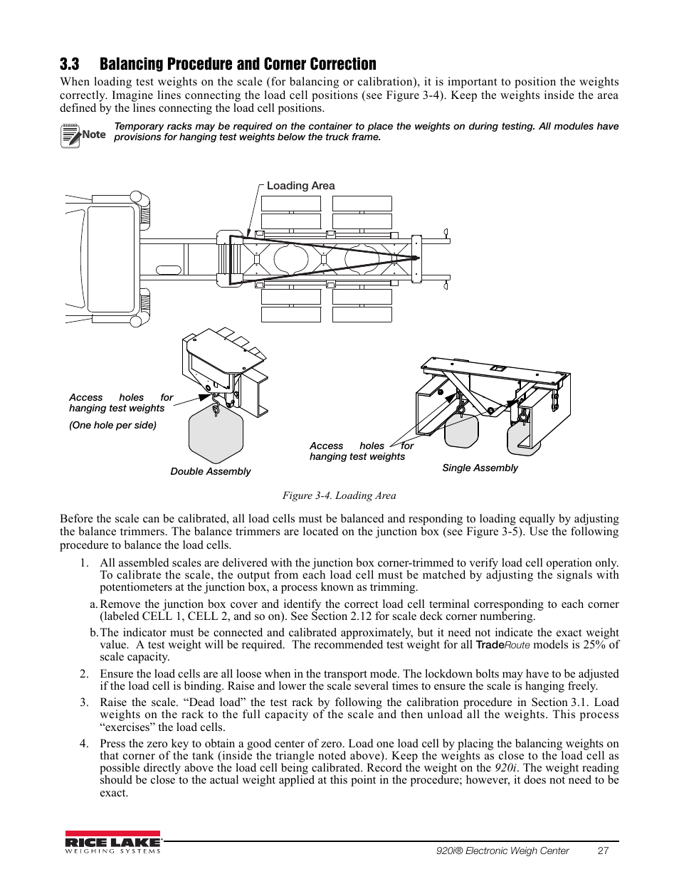 3 balancing procedure and corner correction | Rice Lake TradeRoute HL Series - Installation and Service Manual (Legal-for-Trade) User Manual | Page 31 / 54