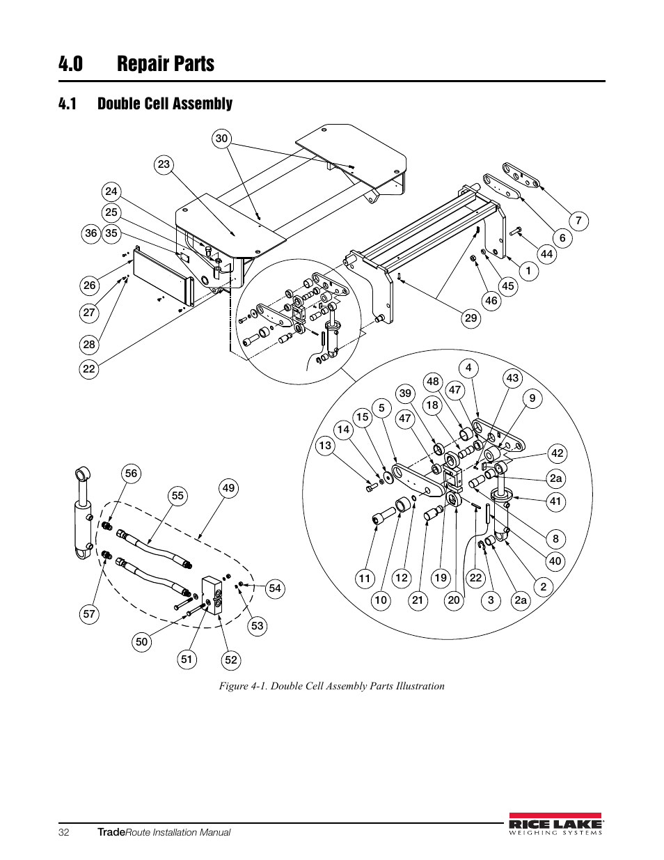 0 repair parts, 1 double cell assembly, 0 repair | Parts, Double cell assembly | Rice Lake TradeRoute HL Series - Installation and Service Manual (Legal-for-Trade) User Manual | Page 36 / 54