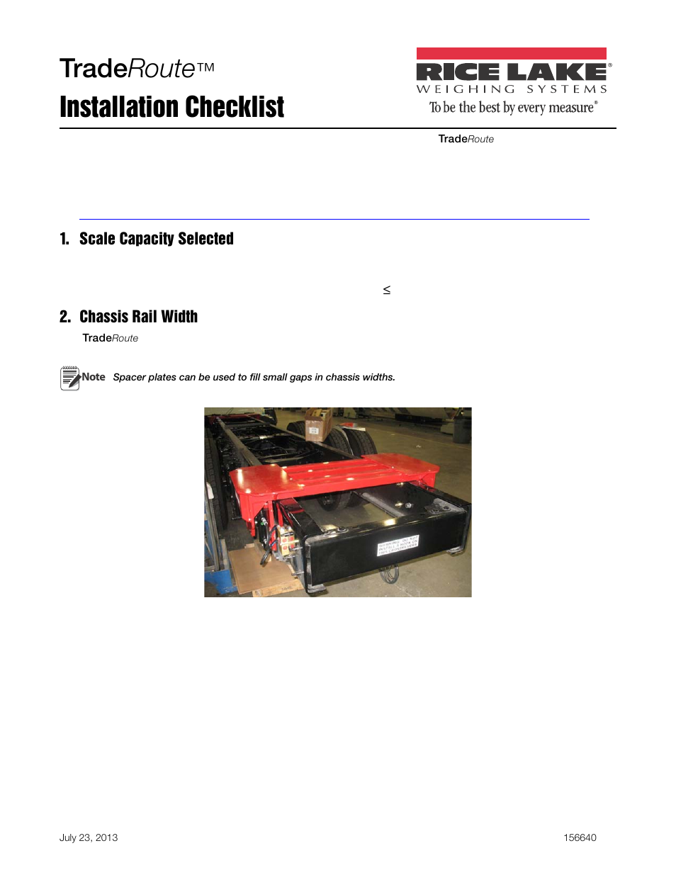 Rice Lake TradeRoute HL Series - Installation Checklist User Manual | 4 pages