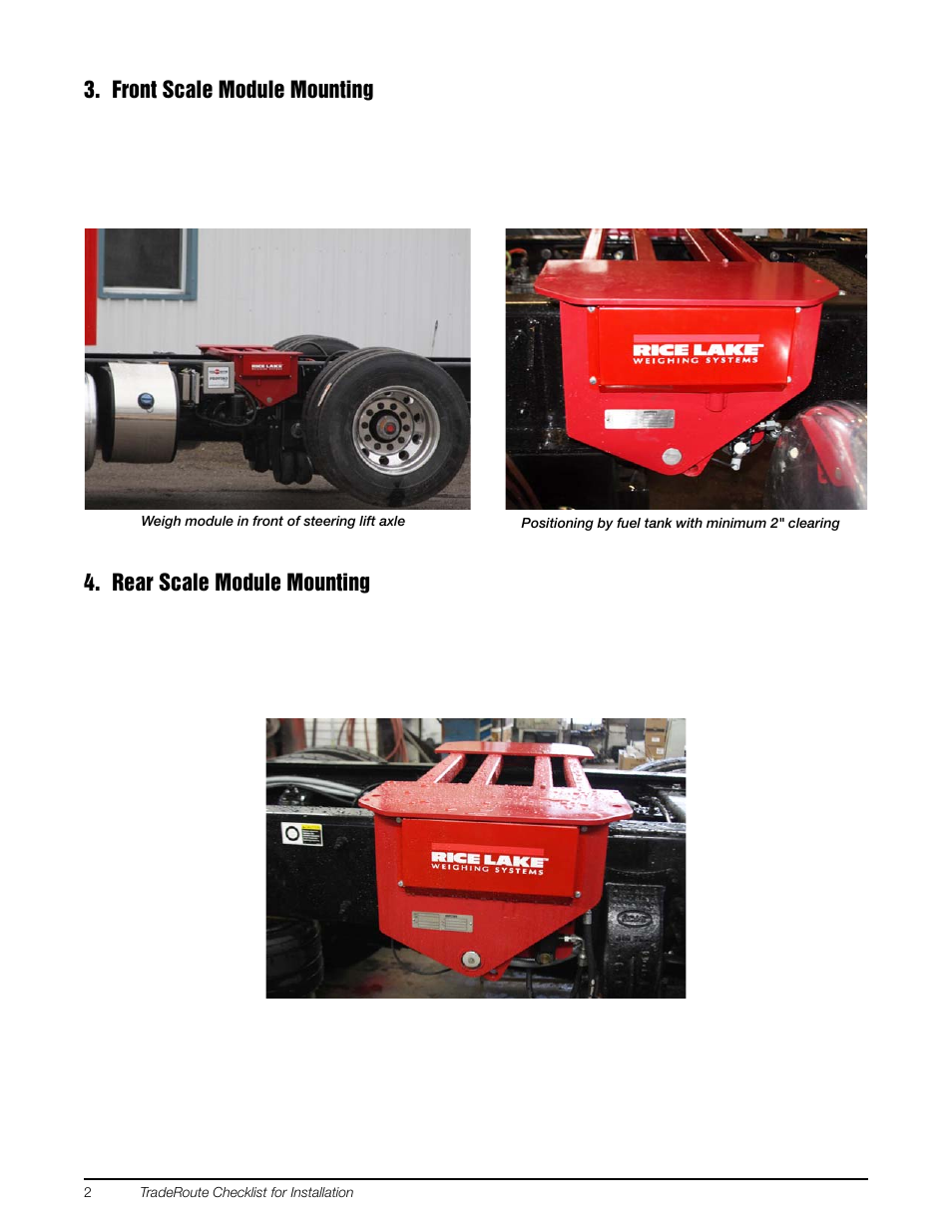 Front scale module mounting, Rear scale module mounting | Rice Lake TradeRoute HL Series - Installation Checklist User Manual | Page 2 / 4