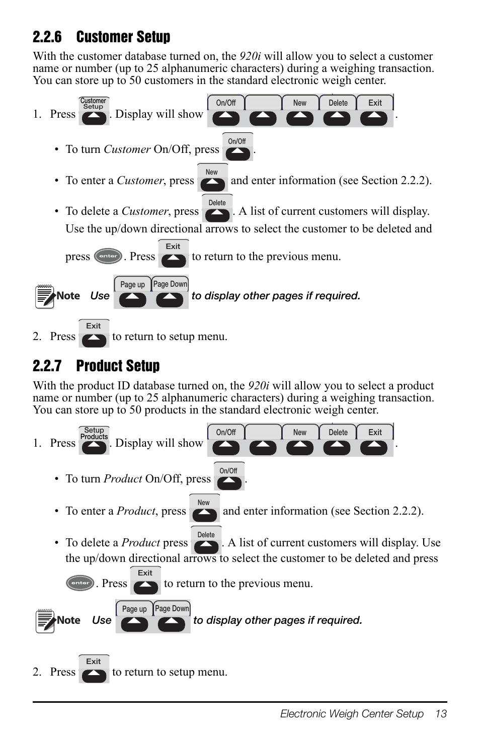 6 customer setup, 7 product setup, 6 customer setup 2.2.7 product setup | Section 2.2.6, Section 2.2.7 | Rice Lake TradeRoute HL Series - Operation Manual (Legal-for-Trade) User Manual | Page 17 / 48