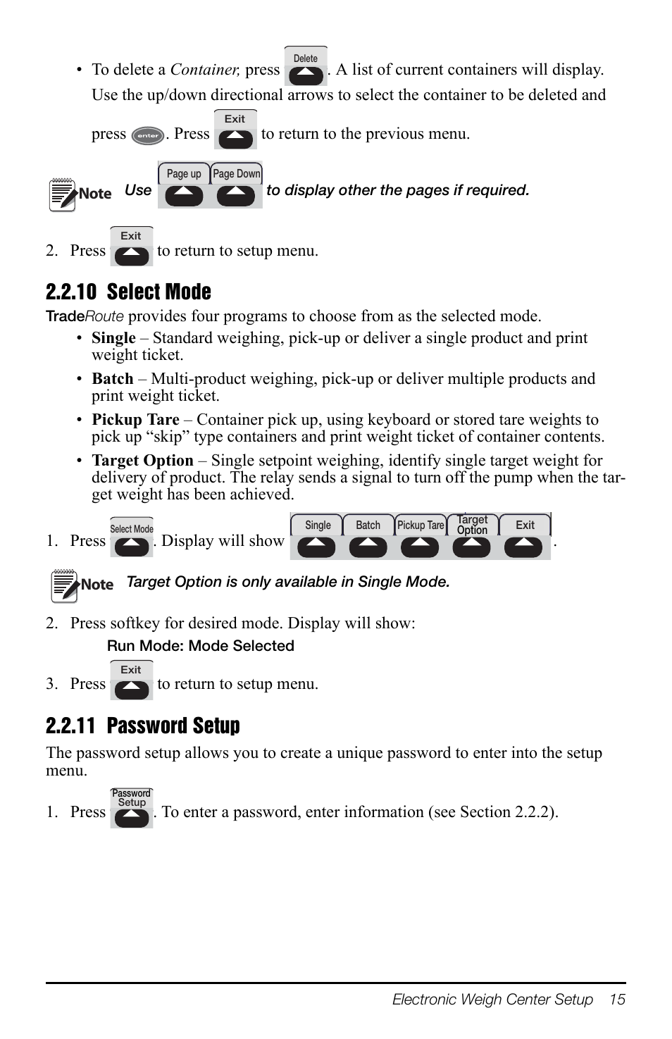 10 select mode, 11 password setup, 10 select mode 2.2.11 password setup | Section 2.2.10, Section 2.2.11 | Rice Lake TradeRoute HL Series - Operation Manual (Legal-for-Trade) User Manual | Page 19 / 48