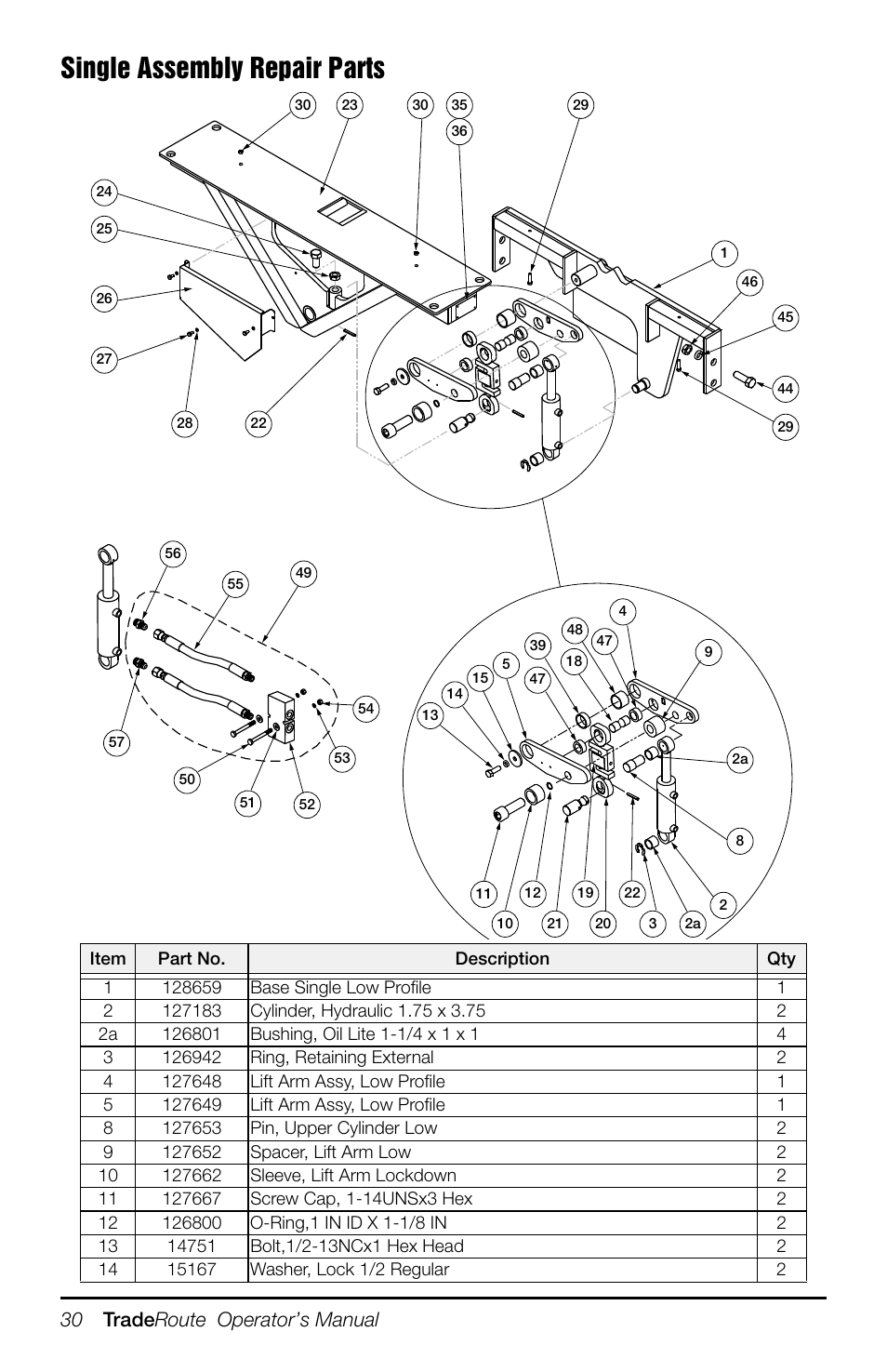 Single assembly repair parts, 30 trade route operator’s manual | Rice Lake TradeRoute HL Series - Operation Manual (Legal-for-Trade) User Manual | Page 34 / 48