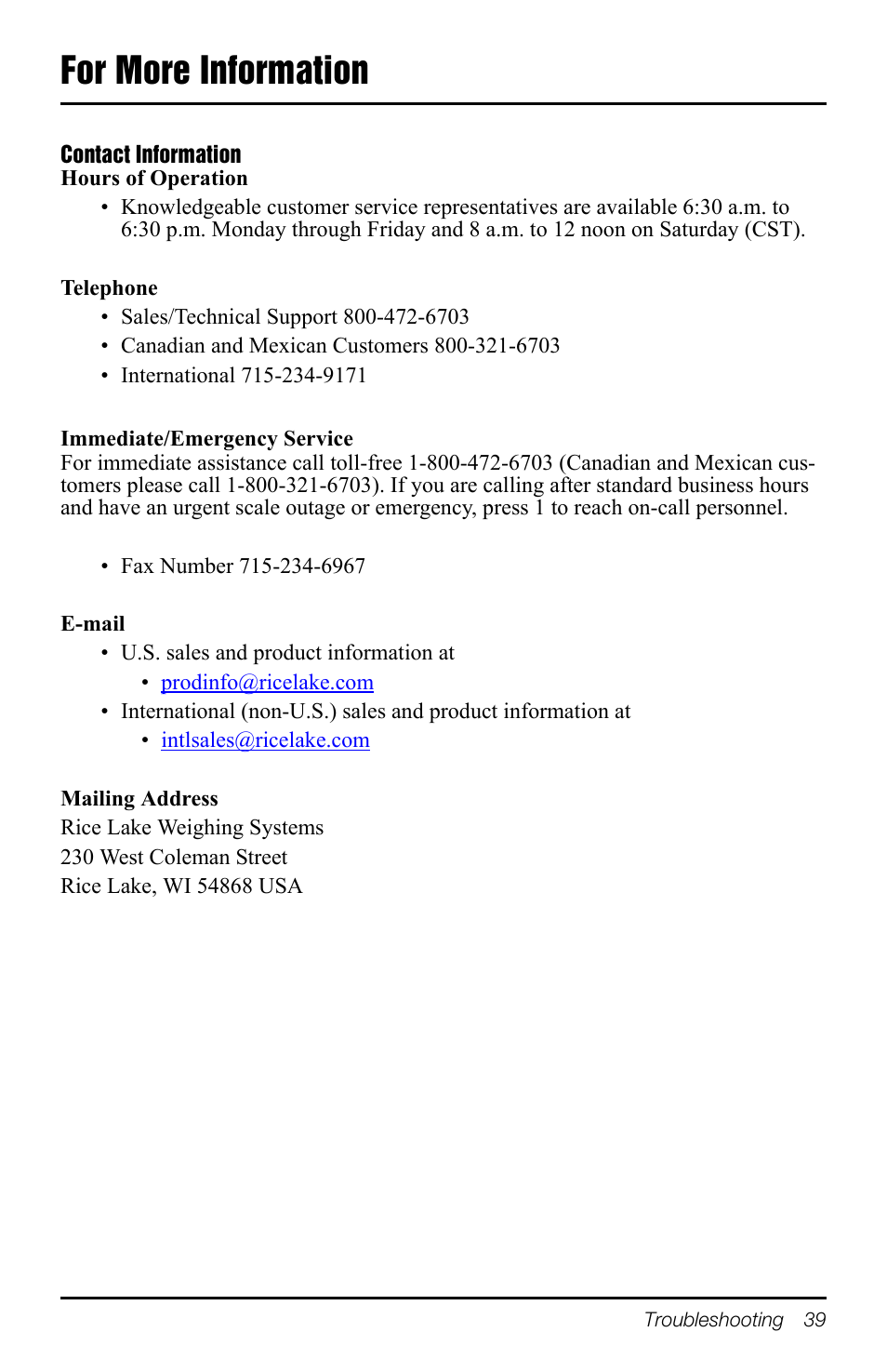 For more information | Rice Lake TradeRoute HL Series - Operation Manual (Legal-for-Trade) User Manual | Page 43 / 48