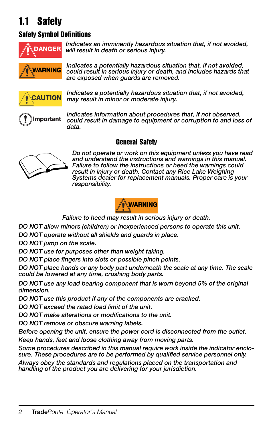 1 safety | Rice Lake TradeRoute HL Series - Operation Manual (Legal-for-Trade) User Manual | Page 6 / 48