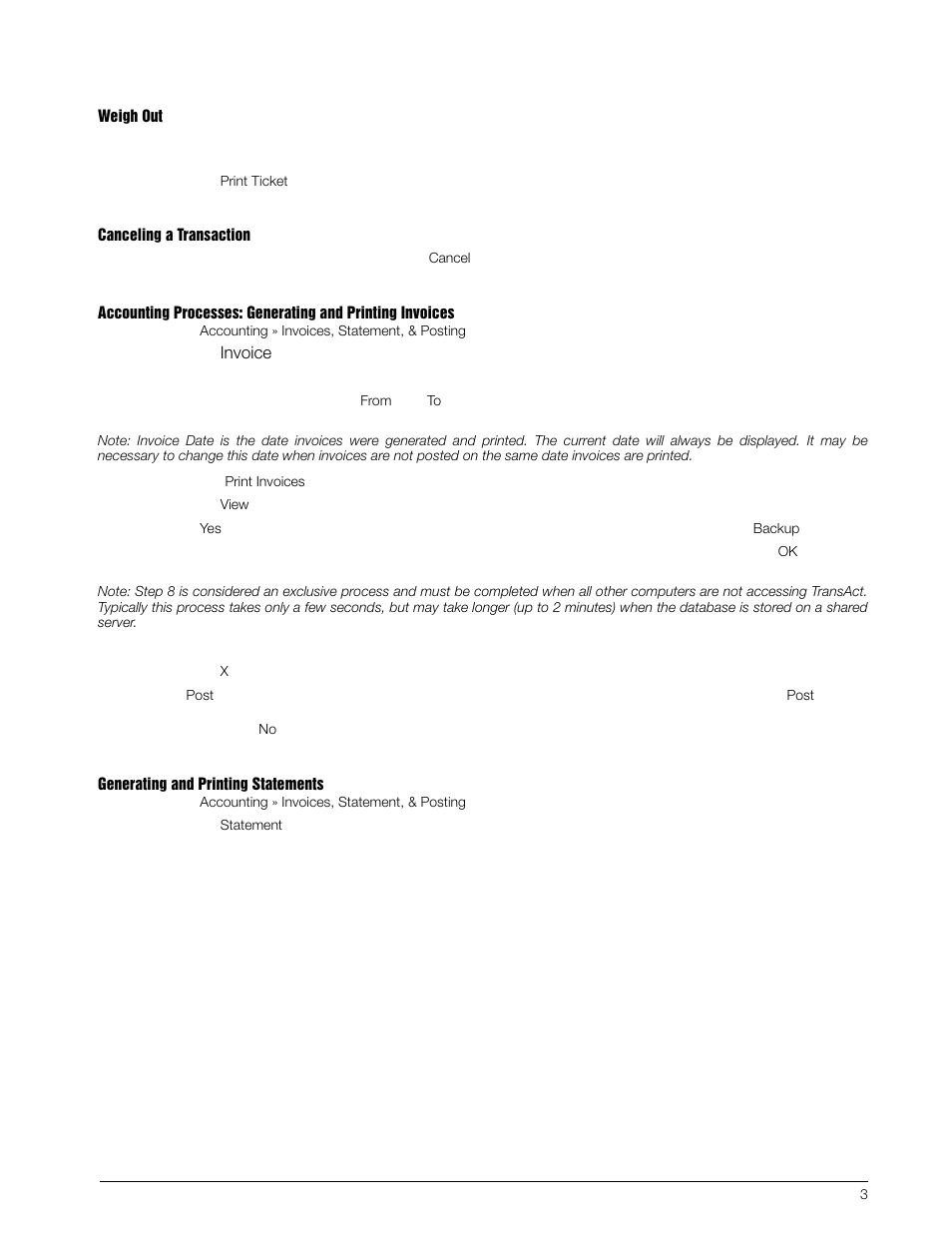 Weigh out, Canceling a transaction, Generating and printing statements | Rice Lake TransAct 5.0 - Quick Reference Guide User Manual | Page 3 / 6