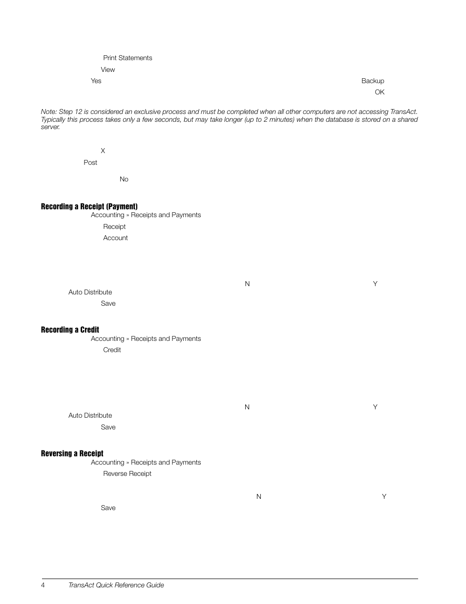 Recording a receipt (payment), Recording a credit, Reversing a receipt | Rice Lake TransAct 5.0 - Quick Reference Guide User Manual | Page 4 / 6