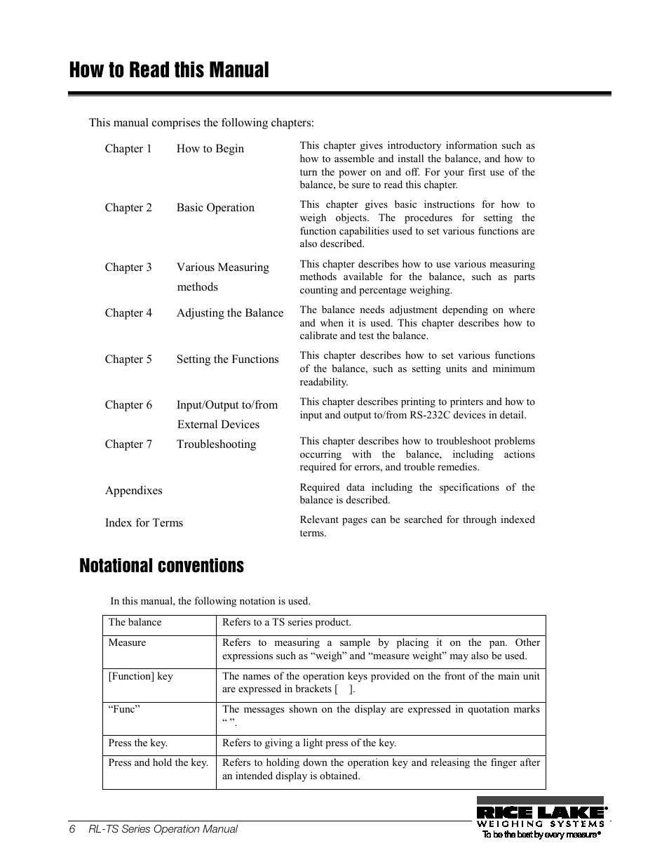 1bhow to read this manual, 42bnotational conventions, 1b how to read this manual | 42b notational conventions, How to read this manual, Notational conventions | Rice Lake TS Series, Rice Lake Weighing Systems - Operation Manual User Manual | Page 10 / 104