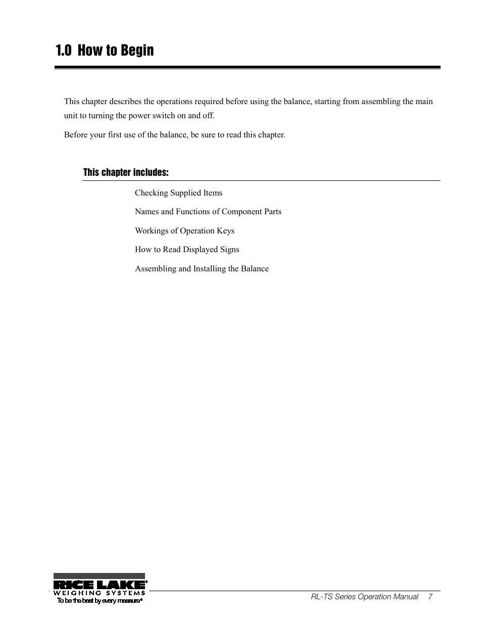 0 how to begin, This chapter includes, How to begin | Rice Lake TS Series, Rice Lake Weighing Systems - Operation Manual User Manual | Page 11 / 104