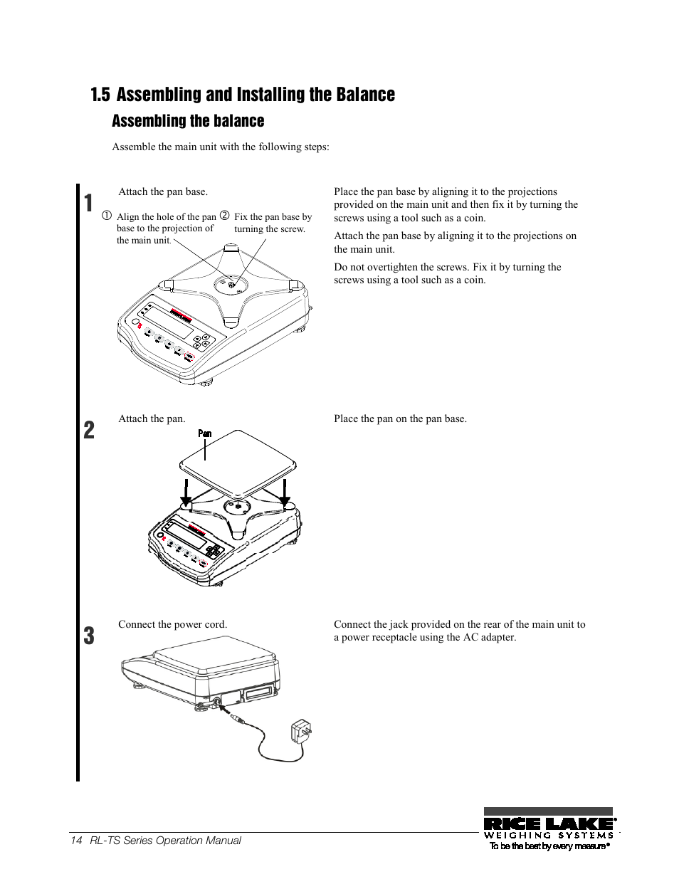 7b1.5 assembling and installing the balance, Assembling the balance, 7b 1.5 | Assembling and installing the balance, 5 assembling and installing the balance | Rice Lake TS Series, Rice Lake Weighing Systems - Operation Manual User Manual | Page 18 / 104