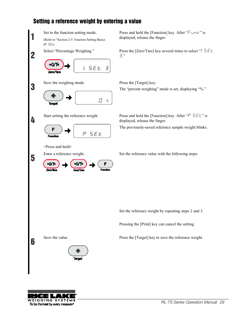 45bsetting a reference weight by entering a value, 45b setting a reference weight by entering a value, Setting a reference weight by entering a value | Rice Lake TS Series, Rice Lake Weighing Systems - Operation Manual User Manual | Page 33 / 104