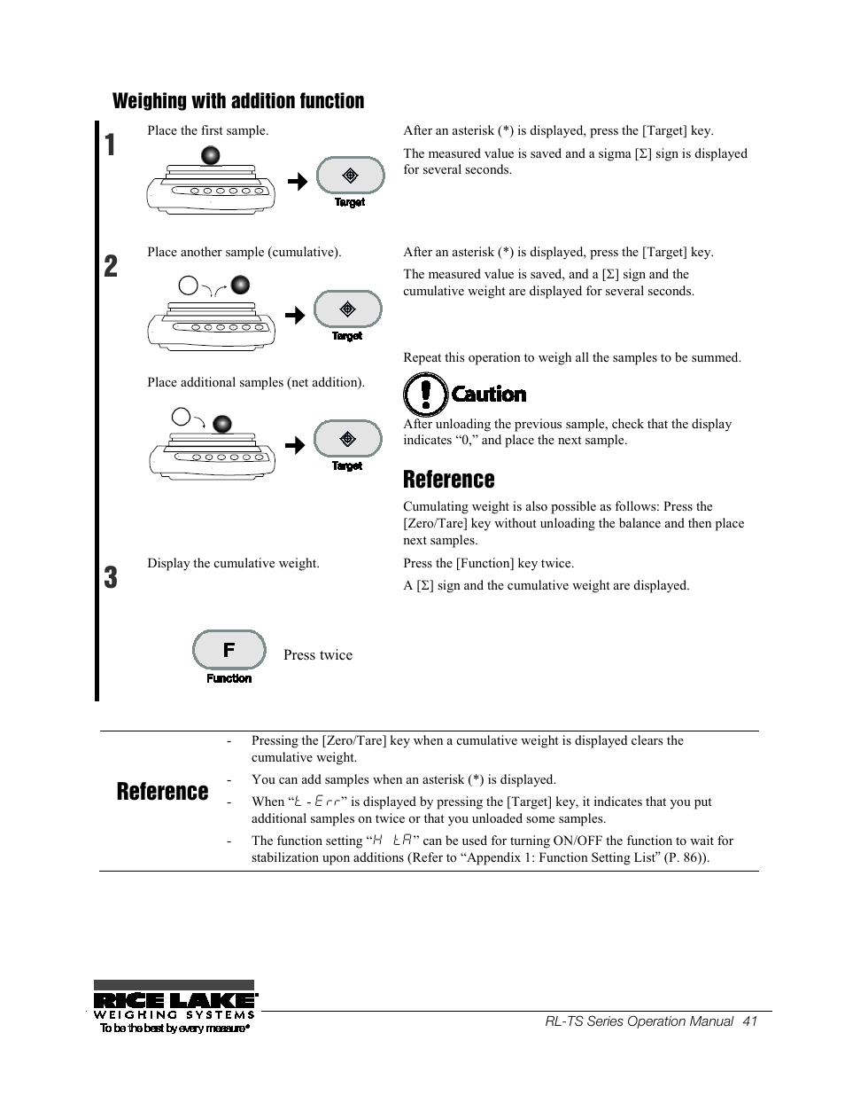 52bweighing with addition function, 52b weighing with addition function, Reference | Weighing with addition function | Rice Lake TS Series, Rice Lake Weighing Systems - Operation Manual User Manual | Page 45 / 104