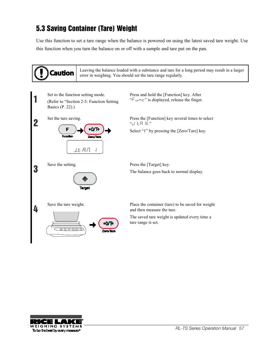 25b5.3 saving container (tare) weight, 25b 5.3, Saving container (tare) weight | 3 saving container (tare) weight | Rice Lake TS Series, Rice Lake Weighing Systems - Operation Manual User Manual | Page 61 / 104