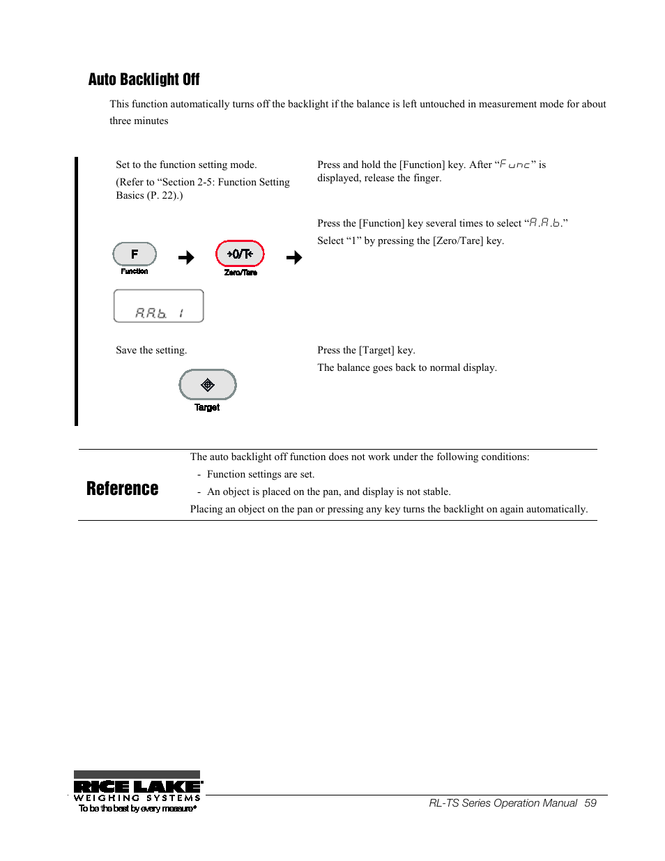 57bauto backlight off, 27b 5.5 id no. setting, 57b auto backlight off | 27b 5.5, Id no. setting, Reference, Auto backlight off | Rice Lake TS Series, Rice Lake Weighing Systems - Operation Manual User Manual | Page 63 / 104