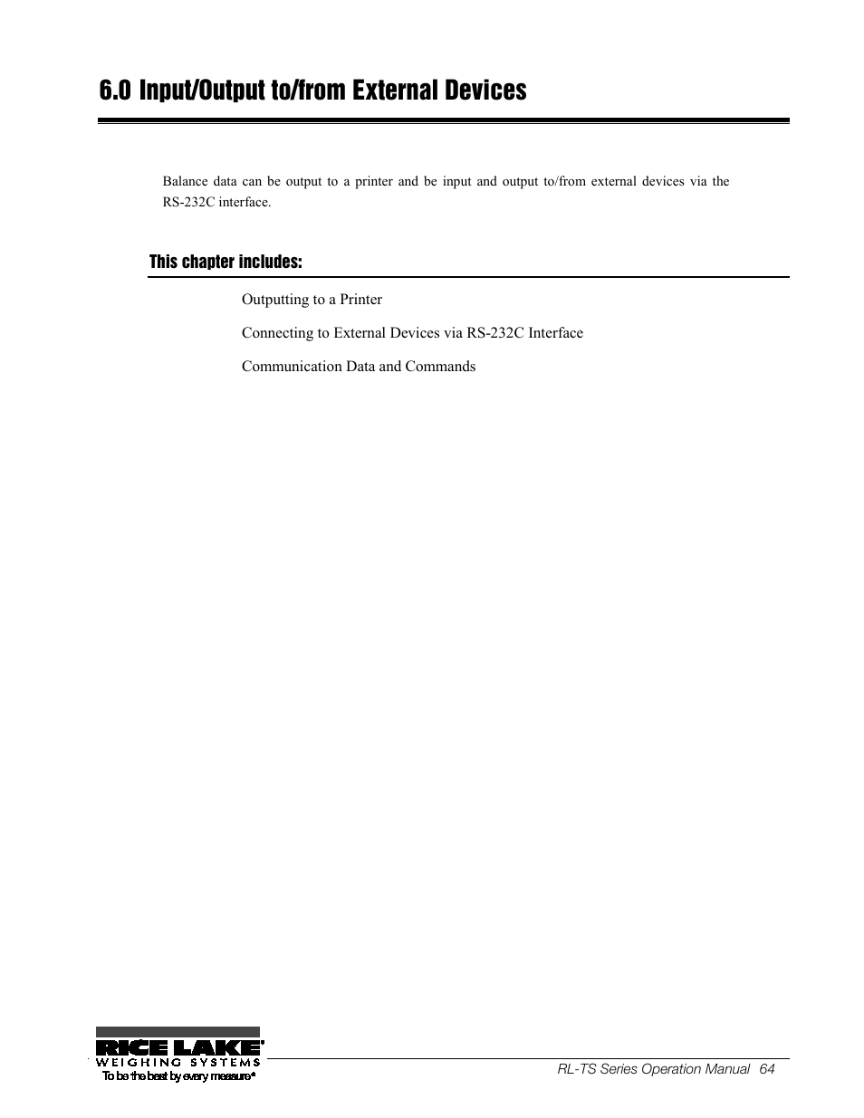 0 input/output to/from external devices, This chapter includes, Input/output to/from external devices | Rice Lake TS Series, Rice Lake Weighing Systems - Operation Manual User Manual | Page 68 / 104