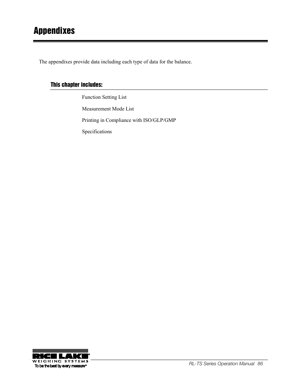 Appendixes, This chapter includes, 36b appendix 1 function setting list | 36b appendix 1, Function setting list | Rice Lake TS Series, Rice Lake Weighing Systems - Operation Manual User Manual | Page 90 / 104