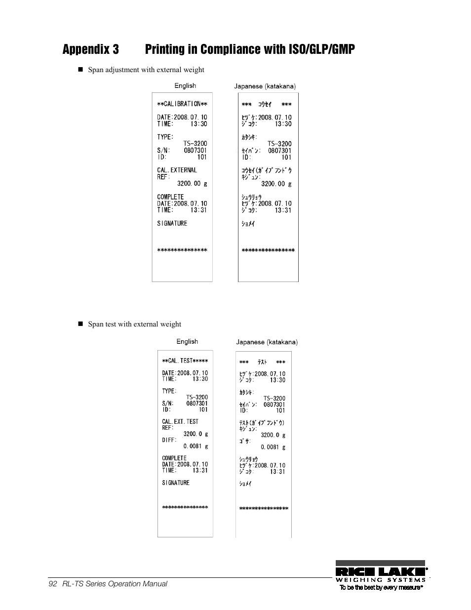 Appendix 3 printing in compliance with iso/glp/gmp | Rice Lake TS Series, Rice Lake Weighing Systems - Operation Manual User Manual | Page 96 / 104