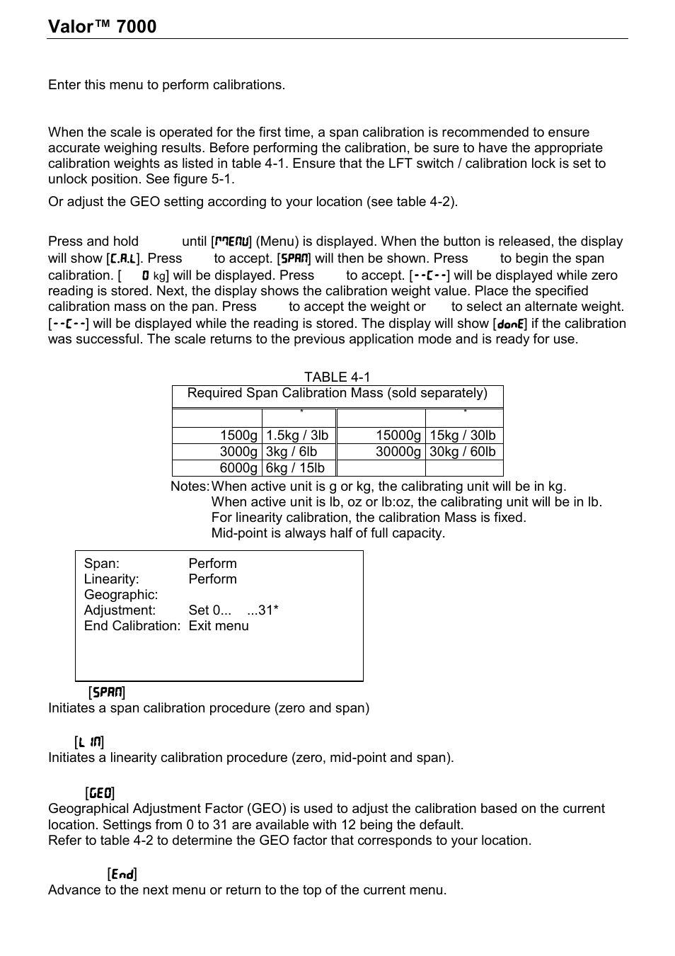 Valor™ 7000, Series en-13, 2 cal menu | Rice Lake Valor 7000, Ohaus - Instruction Manual User Manual | Page 15 / 40