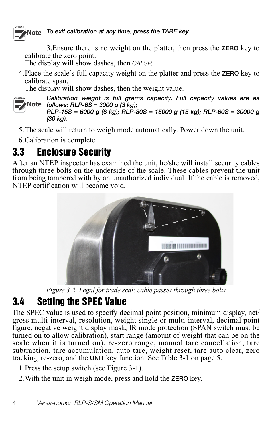 3 enclosure security, 4 setting the spec value, Enclosure security setting the spec value | Rice Lake Versa-portion, Rice Lake Weighing Systems User Manual | Page 10 / 18