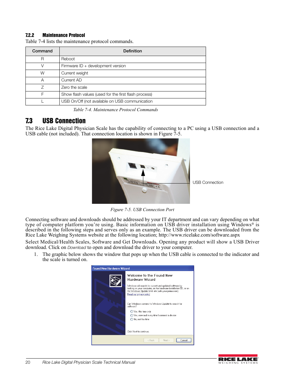 2 maintenance protocol, 3 usb connection, Maintenance protocol | Rice Lake Waist Level Digital Physician Scales (150-10-6) - Technical and Operation Manual User Manual | Page 24 / 34