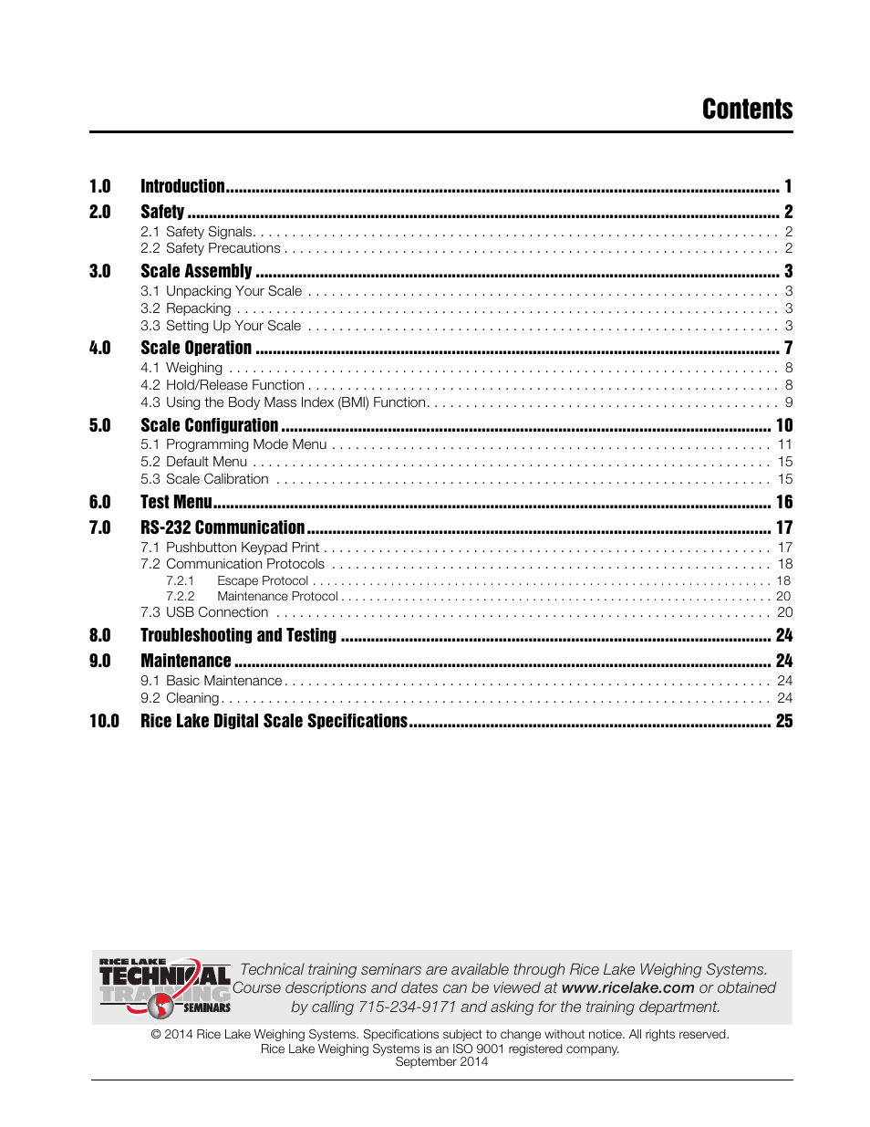Rice Lake Waist Level Digital Physician Scales (150-10-6) - Technical and Operation Manual User Manual | Page 3 / 34