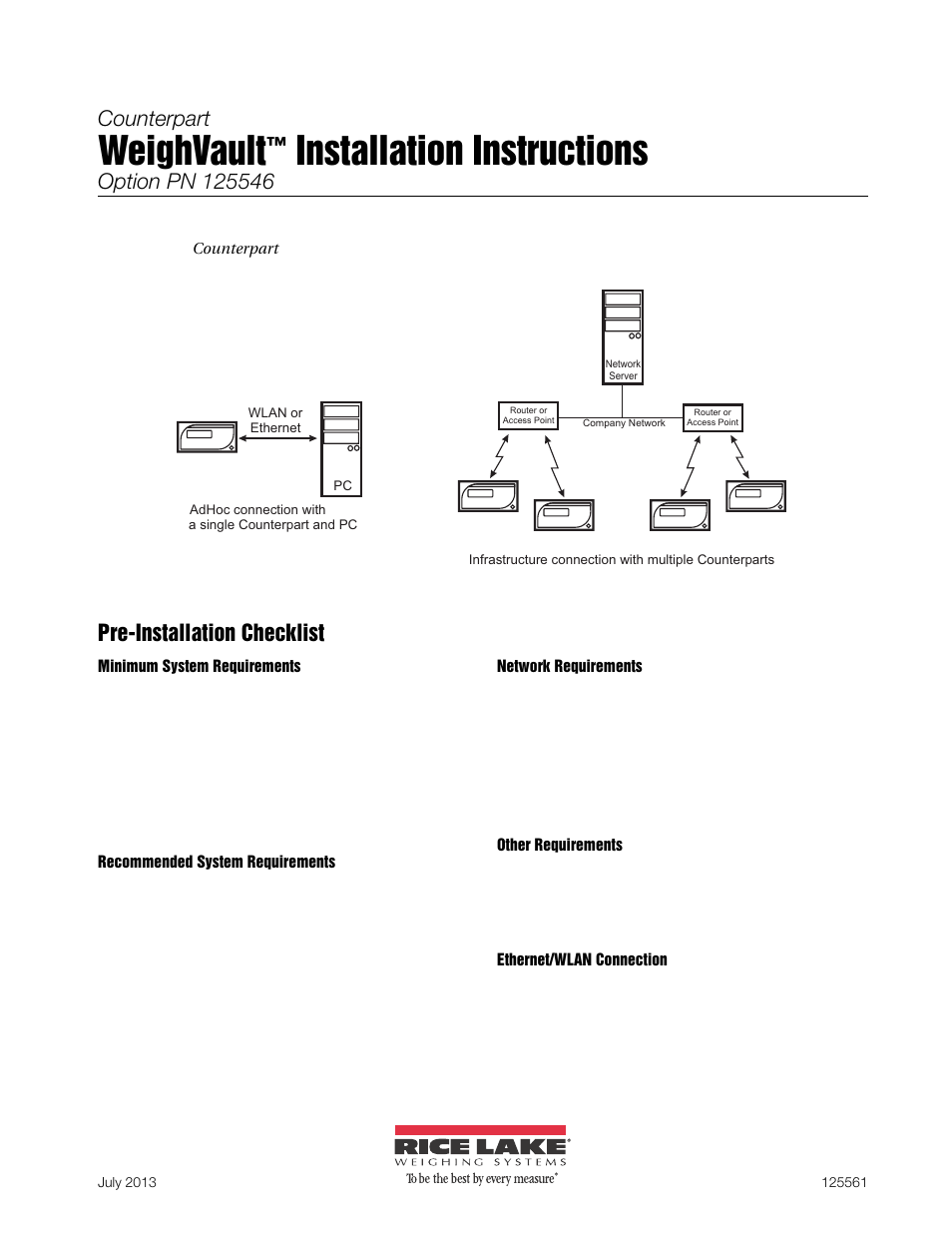 Rice Lake WeighVault for Counterpart User Manual | 5 pages