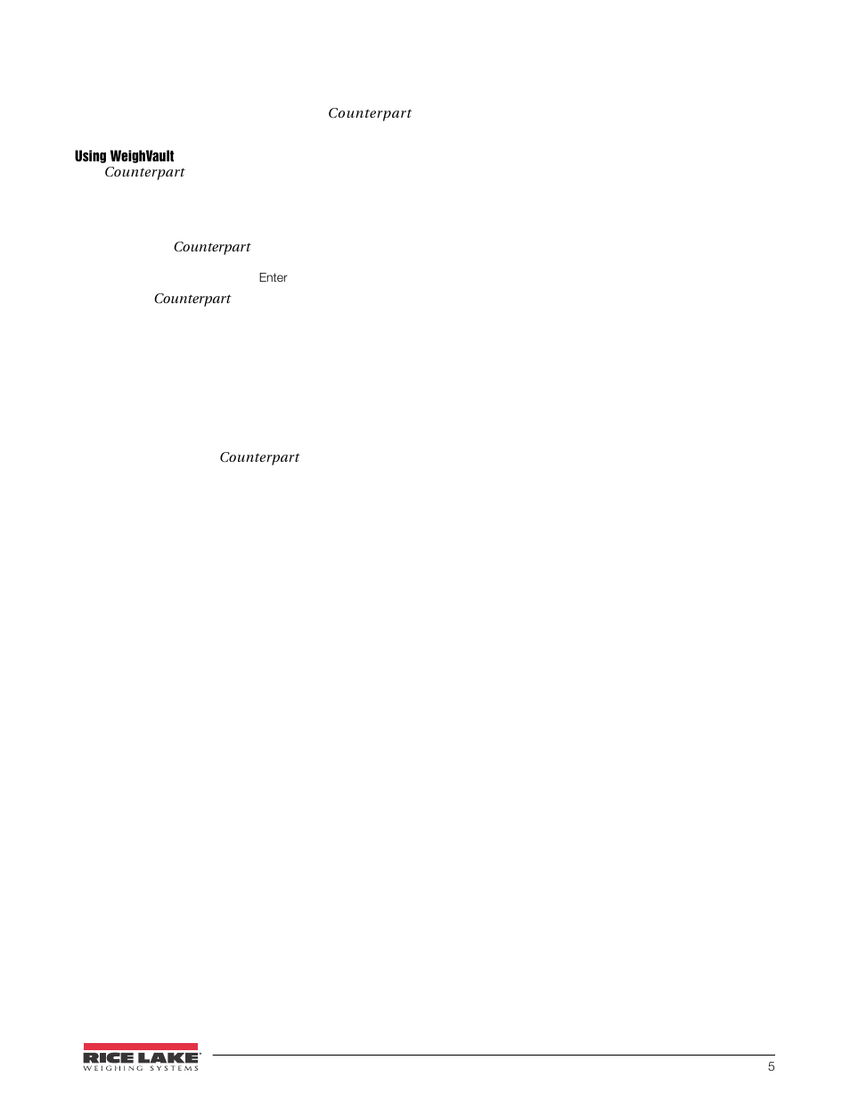 Using weighvault | Rice Lake WeighVault for Counterpart User Manual | Page 5 / 5