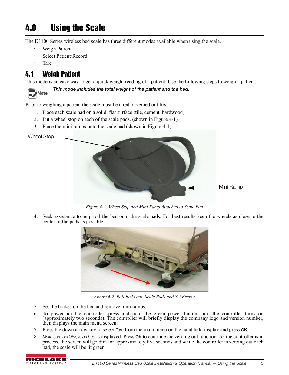 0 using the scale, 1 weigh patient, Using the scale | Rice Lake Wireless Bed Scale D1100 Series User Manual | Page 9 / 14
