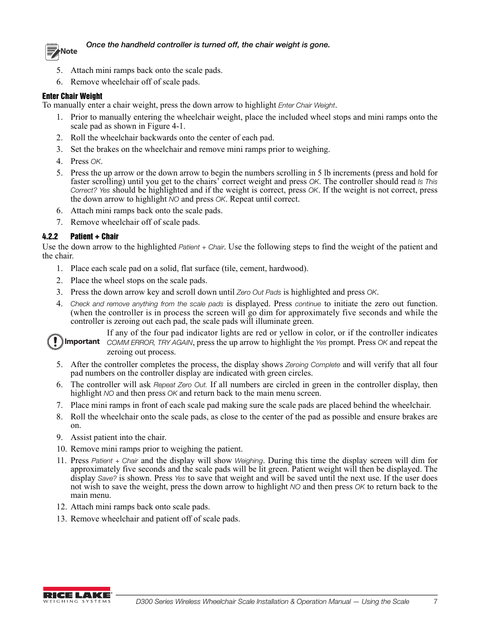 2 patient + chair | Rice Lake Wireless Wheelchair Scale D300 Series User Manual | Page 11 / 16