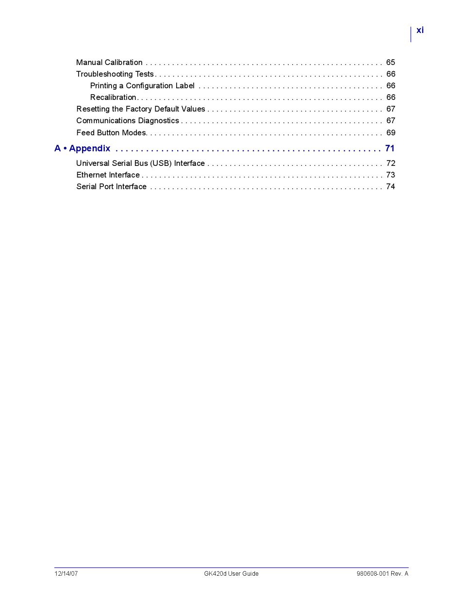 A . appendix 71 | Rice Lake Zebra GK420d User Manual | Page 11 / 88