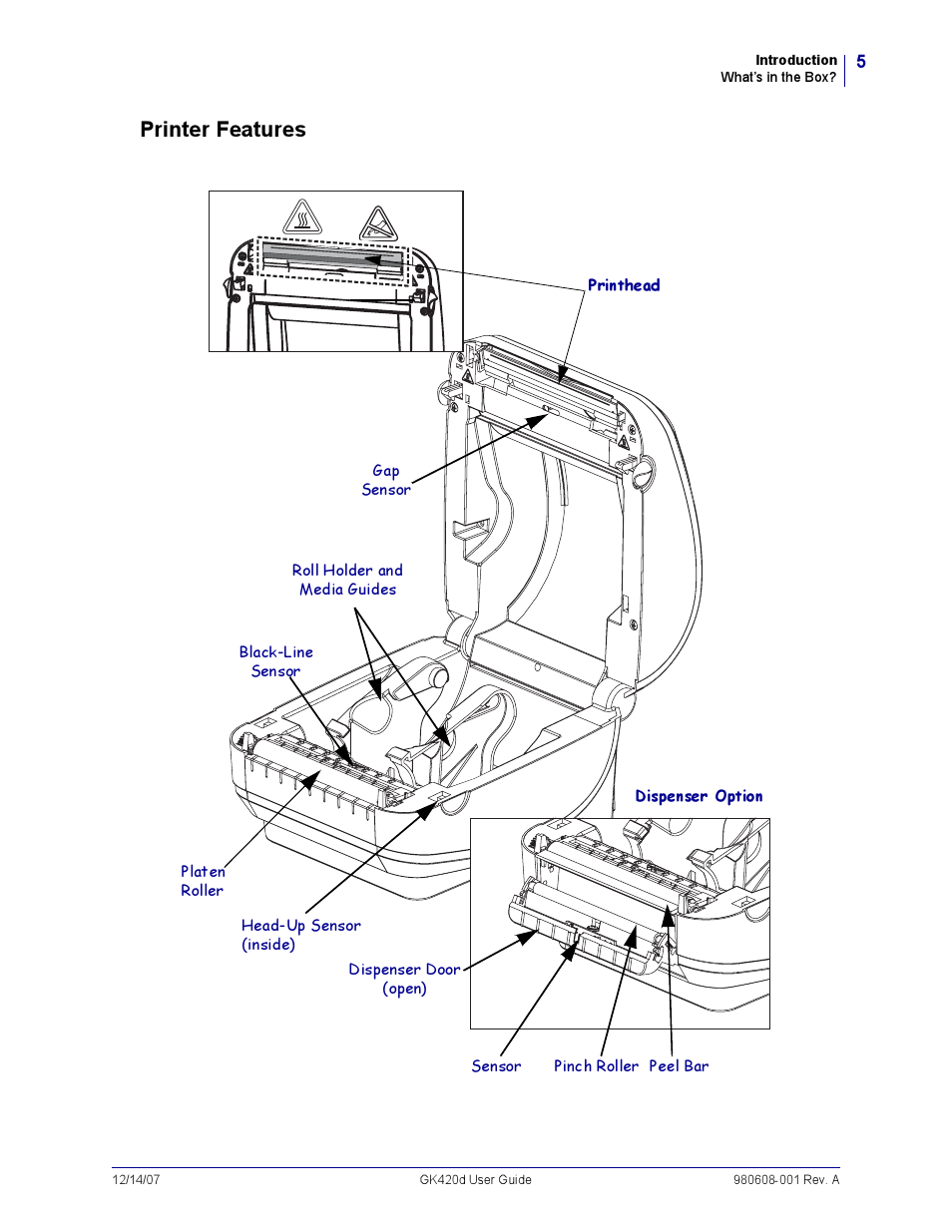 Printer features | Rice Lake Zebra GK420d User Manual | Page 17 / 88