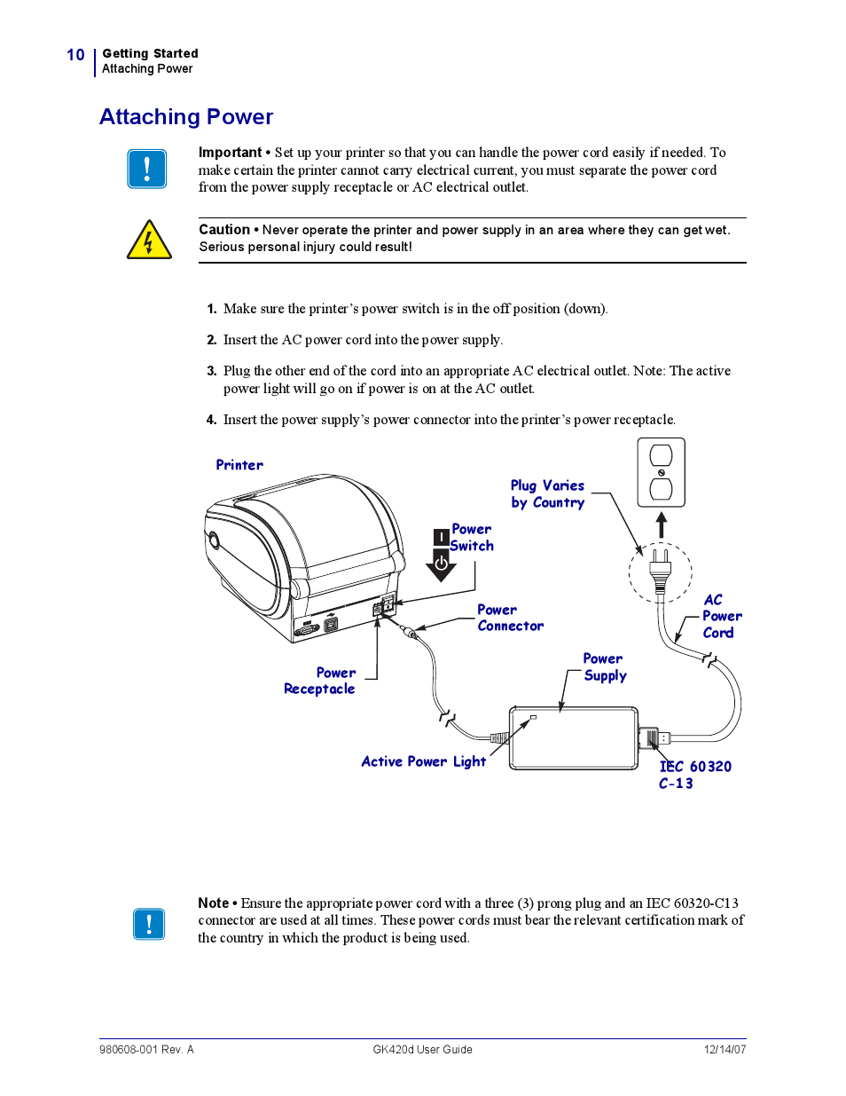 Attaching power | Rice Lake Zebra GK420d User Manual | Page 22 / 88