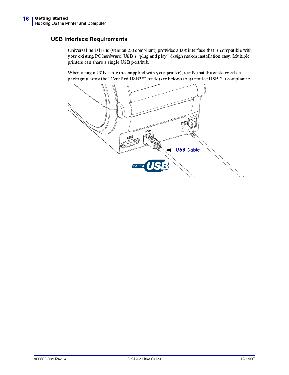Usb interface requirements | Rice Lake Zebra GK420d User Manual | Page 28 / 88