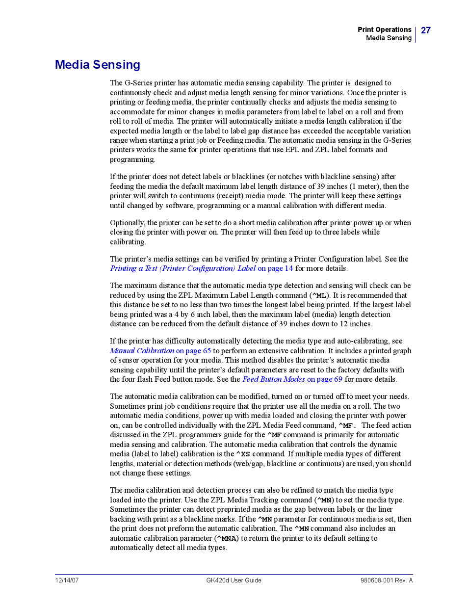 Media sensing | Rice Lake Zebra GK420d User Manual | Page 39 / 88