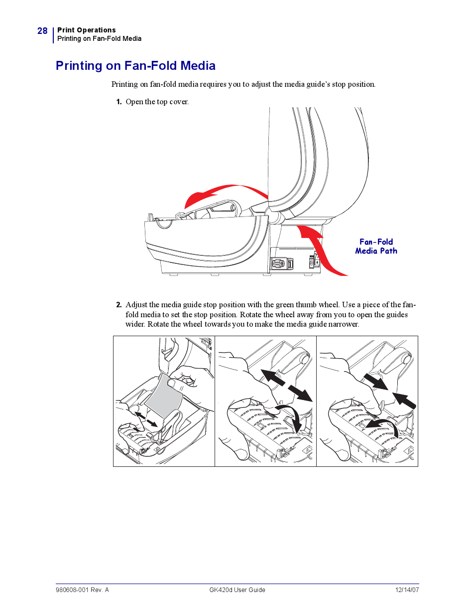 Printing on fan-fold media | Rice Lake Zebra GK420d User Manual | Page 40 / 88