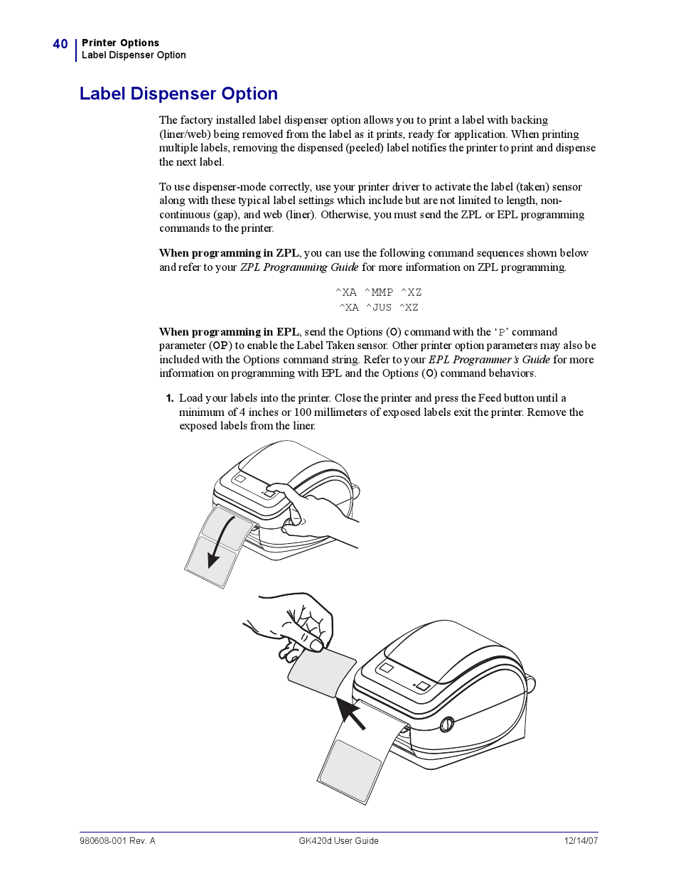 Label dispenser option | Rice Lake Zebra GK420d User Manual | Page 52 / 88