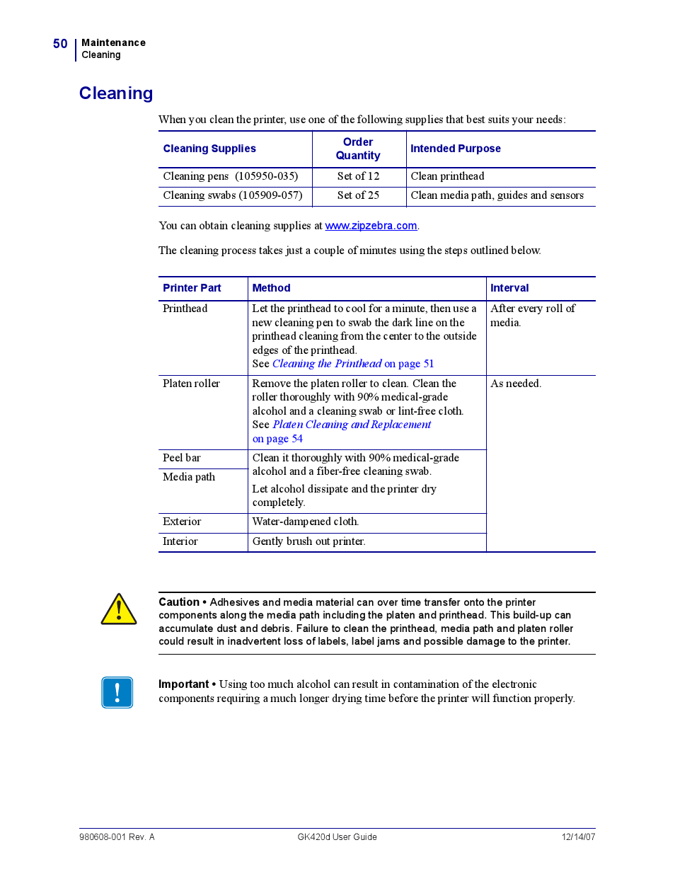 Cleaning | Rice Lake Zebra GK420d User Manual | Page 62 / 88