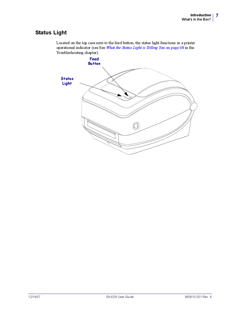 Status light | Rice Lake Zebra GK420t User Manual | Page 19 / 96