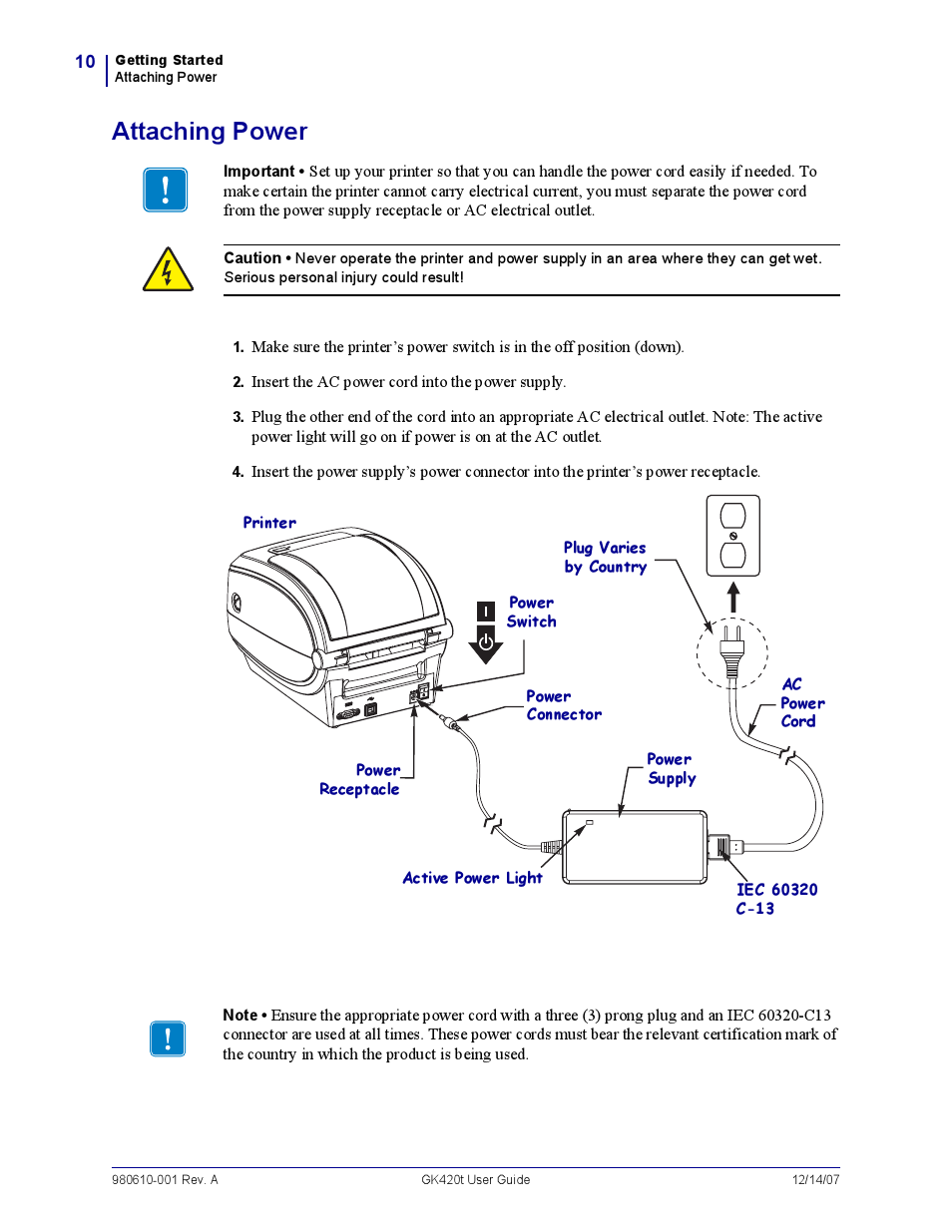 Attaching power | Rice Lake Zebra GK420t User Manual | Page 22 / 96